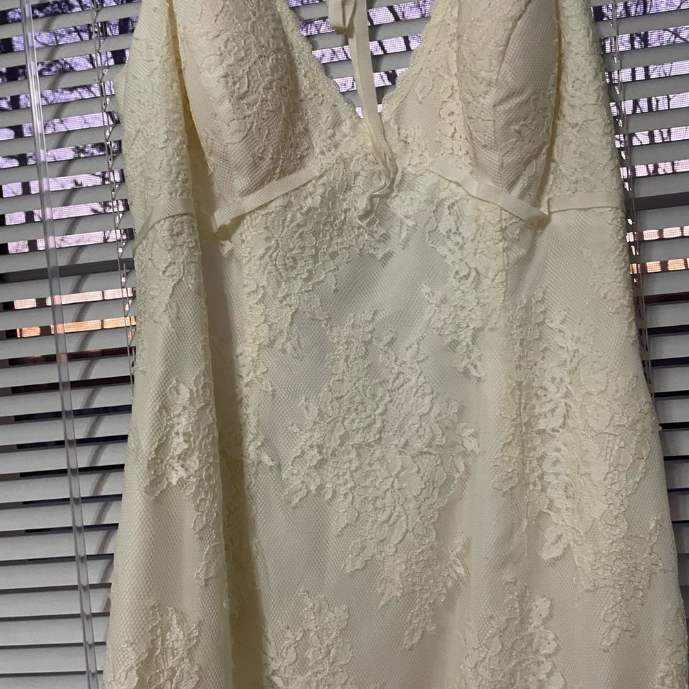 Cream and White Plunge Neck Sleeveless Wedding Sundress